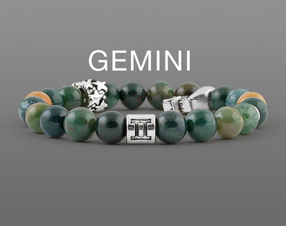 Gemini zodiac sign bracelet with tiger eye and black onyx beads -  braceletsforever