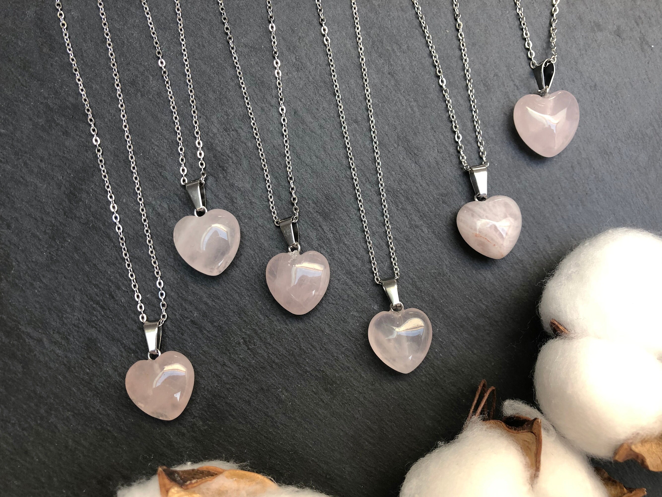 Rose Quartz Necklace Heart Rose Quartz Pendant Silver Rose