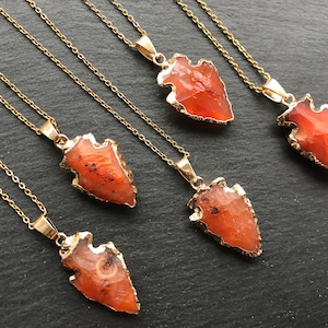 Carnelian necklace Arrowhead necklace Arrowhead pendant September birthstone necklace Virgo birthstone Raw carnelian necklace