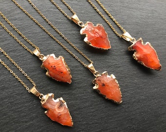 Carnelian necklace Arrowhead necklace Arrowhead pendant September birthstone necklace Virgo birthstone Raw carnelian necklace