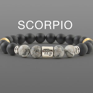 Scorpio bracelet Black agate bracelet Zodiac jewellery Scorpion gifts for him Zodiac bracelet Black bracelet Mens bracelet Unisex bracelet