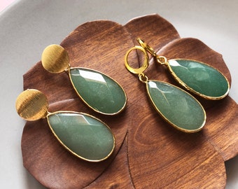 Aventurine earrings dangle Green aventurine earrings gold Green earrings