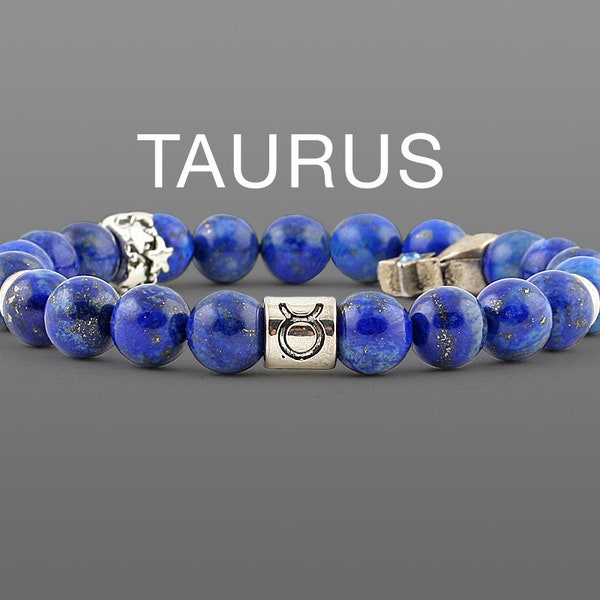 Taurus zodiac bracelet June Birthstones bracelet Taurus gift Taurus bracelet Lapis lazuli bracelet Zodiac jewelry Zodiac gift for girlfriend