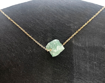 Raw Aventurine Crystal Necklace, Natural Stone Pendant, Small Green Gemstone jewelry