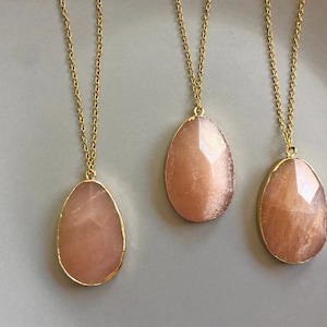 Sunstone necklace Natural Sunstone pendant with 18k gold chain