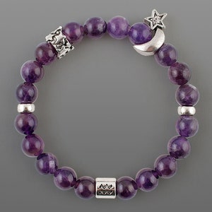 Aquarius birthstone Zodiac bracelet Zodiac jewellery Astrology bracelet Stretch bracelet Beaded bracelet Purple amethyst bracelet for women image 3