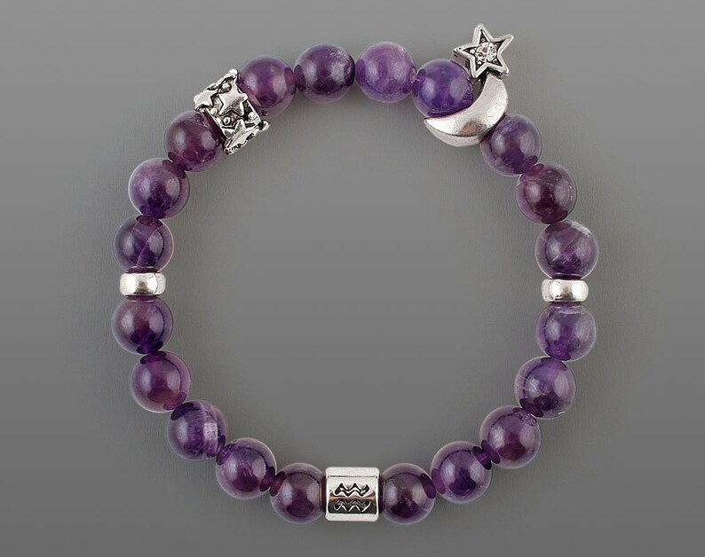 Aquarius birthstone Zodiac bracelet Zodiac jewellery Astrology bracelet Stretch bracelet Beaded bracelet Purple amethyst bracelet for women image 3