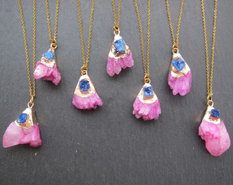 Hot pink Druzy necklace Druzy pendant Gemstone Quartz necklace Geode necklace Pink necklace Statement necklace for women
