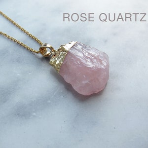 Rose quartz necklace Birthstone pendant Boho crystal necklace Rose quartz chain necklace Raw crystal necklace Natural stone necklace