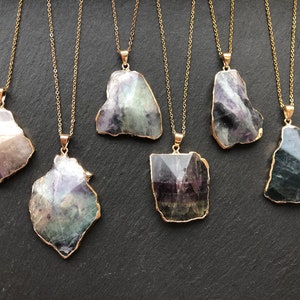 Big Raw fluorite necklace Large fluorite pendant Fluorite chain necklace Fluorite point necklace Layered fluorite necklace