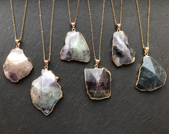 Big Raw fluorite necklace Large fluorite pendant Fluorite chain necklace Fluorite point necklace Layered fluorite necklace