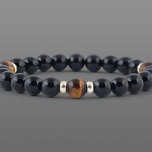 Black Onyx Bracelet Polished onyx Men mala bracelet Black mala beads Bead men bracelet Sleek bracelet Tiger eye bracelet Mens black jewelry