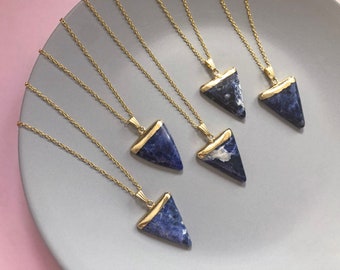 Sodalite necklace with 18k gold chain Triangle point pendant