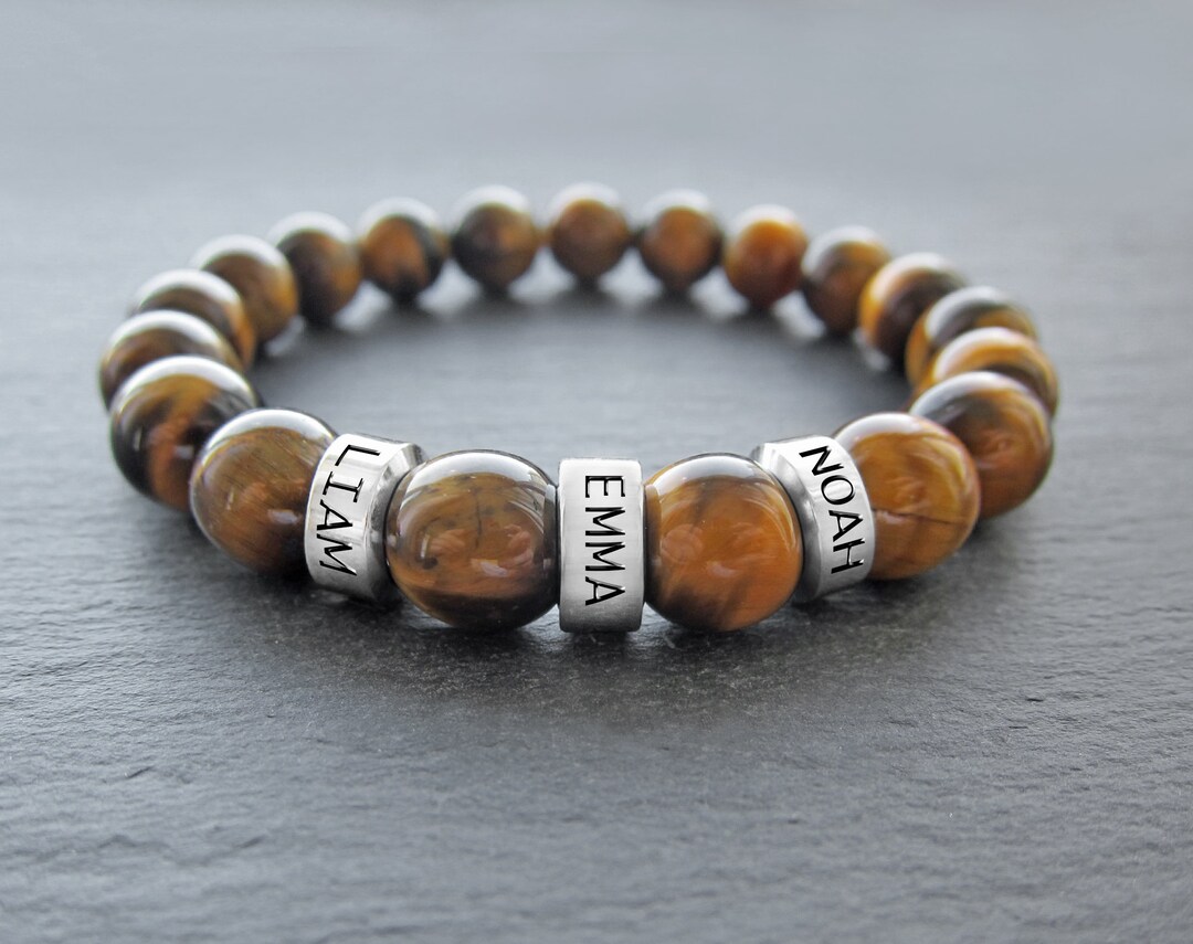 Mens Gift Mens Beaded Name Bracelet Mens Name Bracelet Dad Bracelet With Kids Names Child Name