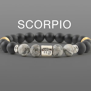 Scorpio bracelet Black agate bracelet Zodiac jewellery Scorpion gifts for him Zodiac bracelet Black bracelet Mens bracelet Unisex bracelet