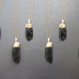 Black Tourmaline Crystal Necklace Raw Black tourmaline necklace men Schorl necklace Tourmaline pendant