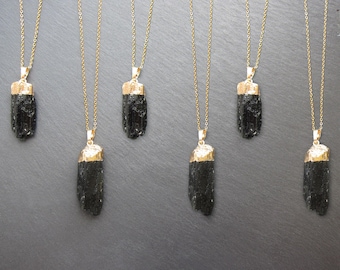 Black Tourmaline Crystal Necklace Raw Black tourmaline necklace men Schorl necklace Tourmaline pendant