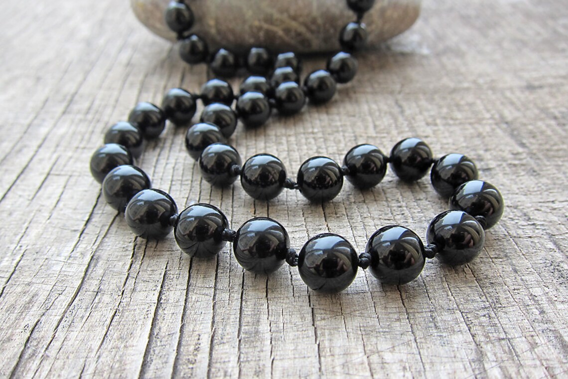 Mens black bead necklace 8mm Black men necklace for men Bead | Etsy