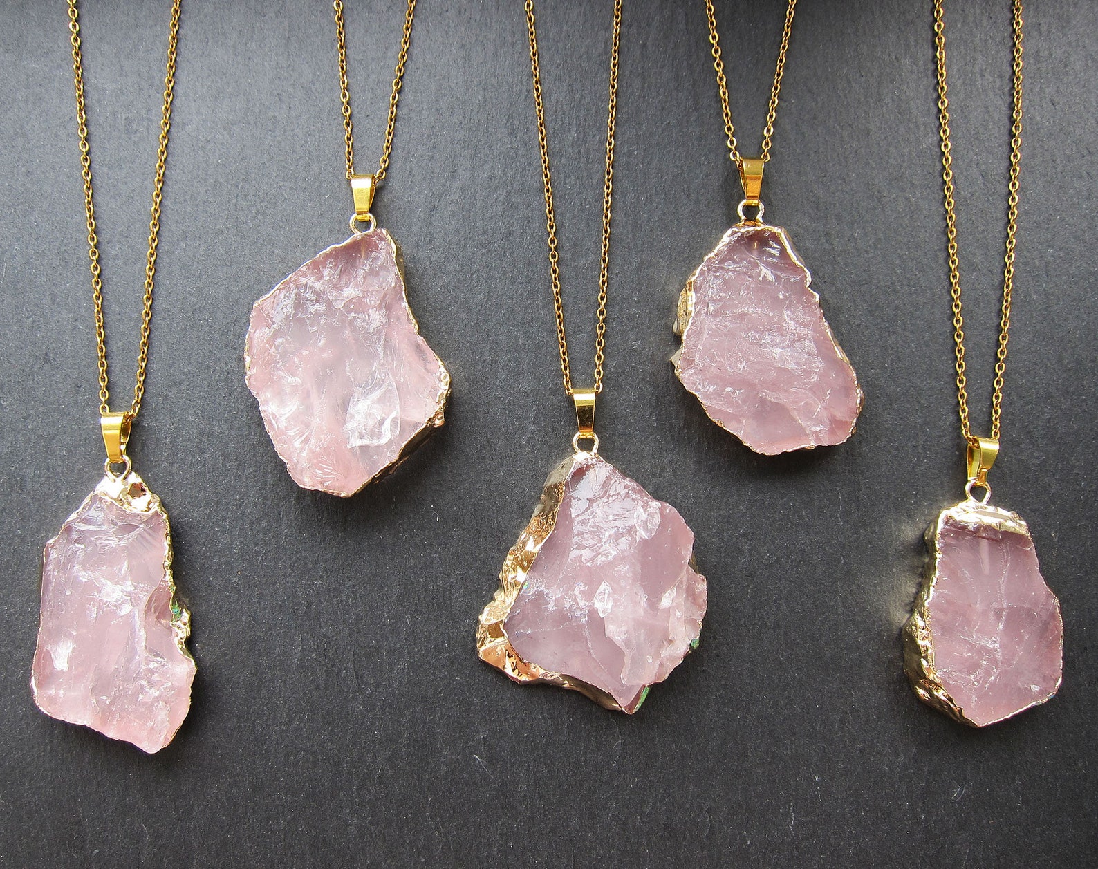 Raw Rose Quartz Necklace Rose Quartz Pendant Rough Rose Quartz Etsy UK
