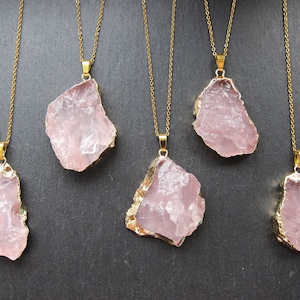 Raw Rose quartz necklace Rose quartz pendant Rough rose quartz necklace Big natural stone necklace