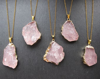 Raw Rose quartz necklace Rose quartz pendant Rough rose quartz necklace Big natural stone necklace