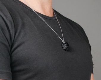 Raw Black tourmaline necklace men Black tourmaline crystal necklace Schorl necklace Tourmaline pendant Large crystal pendant for man