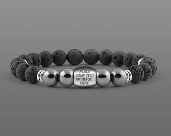 Pulsera personalizada hombres Nombre pulsera Hombre pulsera de cuentas Pulsera grabada con nombre Joyería personalizada Lava Pulsera personalizada para hombres piedras