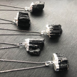 Raw Black tourmaline necklace men Black tourmaline crystal necklace Schorl necklace Tourmaline pendant silver tourmaline necklace