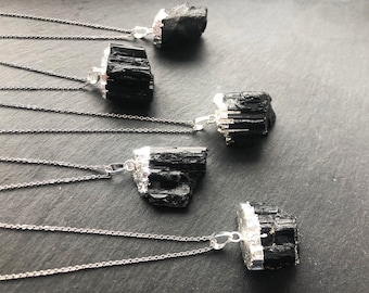 Raw Black tourmaline necklace men Black tourmaline crystal necklace Schorl necklace Tourmaline pendant silver tourmaline necklace