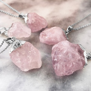 Rose quartz necklace Raw rose quartz necklace Rough rose quartz pendant Nuggets Crystal pendant silver Dainty necklace Girlfriend  Gift