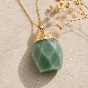 Green aventurine necklace Nephrite necklace Aventurine pendant Green drop necklace chain necklace Meditation stone necklace Healing crystal image 6