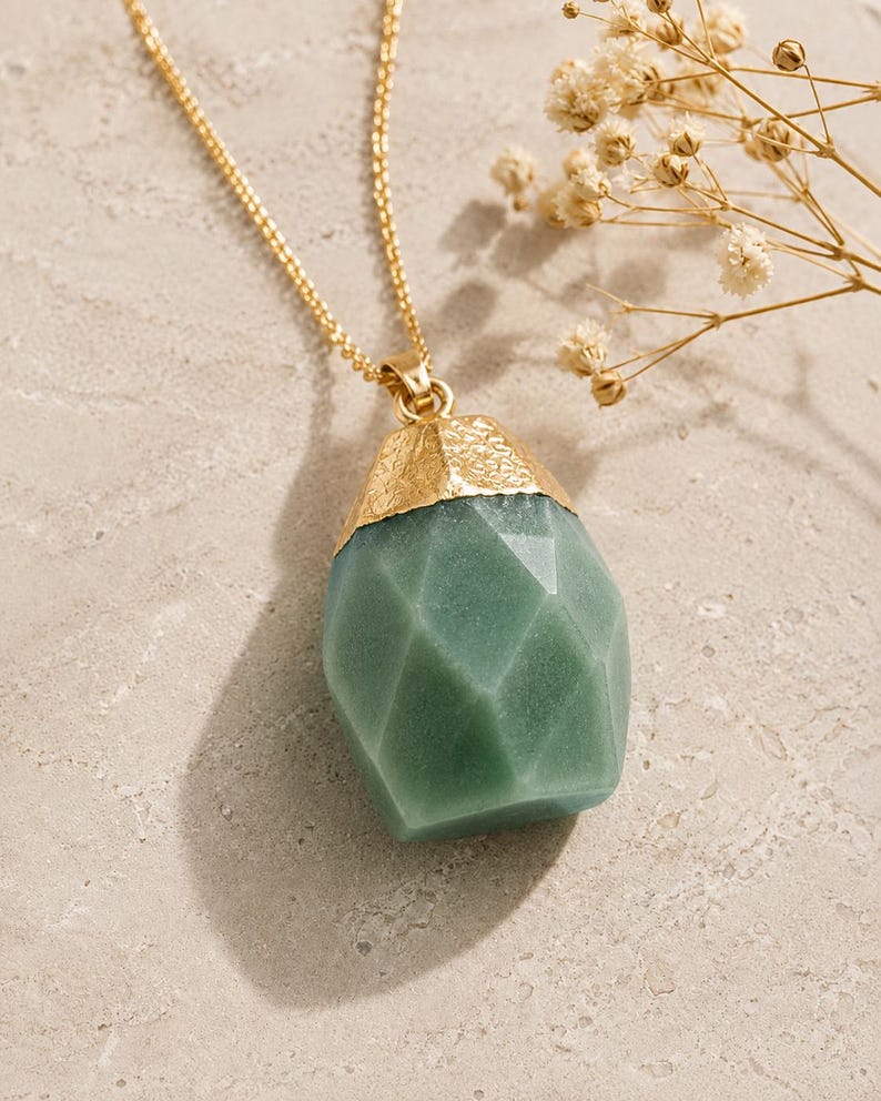 Green aventurine necklace Nephrite necklace Aventurine pendant Green drop necklace chain necklace Meditation stone necklace Healing crystal image 6