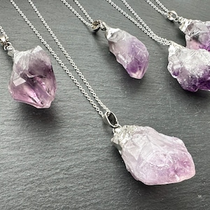 Large Natural Amethyst Necklace, Raw Gemstone Birthstone, Raw Amethyst Pendant Necklace, February Birthstone Jewelry