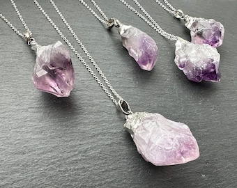 Large Natural Amethyst Necklace, Raw Gemstone Birthstone, Raw Amethyst Pendant Necklace, February Birthstone Jewelry