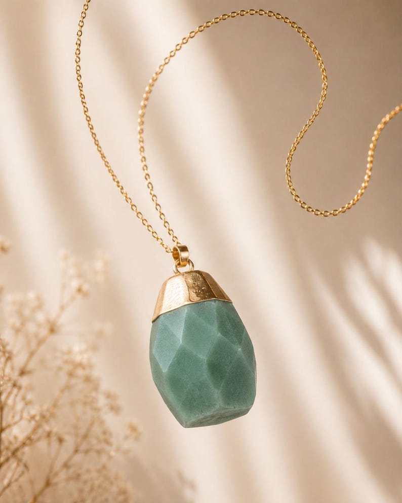 Green aventurine necklace Nephrite necklace Aventurine pendant Green drop necklace chain necklace Meditation stone necklace Healing crystal image 4