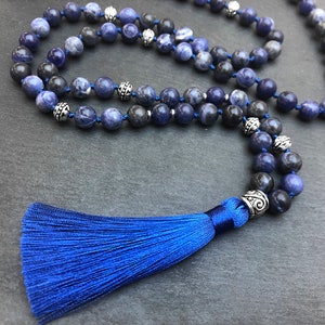 Sodalite necklace 108 mala bead necklace Meditation necklace 108 beads Yoga necklace Prayer beads