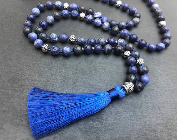 Sodalite necklace 108 mala bead necklace Meditation necklace 108 beads Yoga necklace Prayer beads