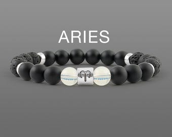 Herr Vädurens stjärnteckenarmband Svart armband Stjärnteckensmycken Vädurens födelsesten Stjärnteckenarmband Astrologiarmband Födelsestensarmband