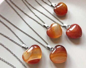 Carnelian crystal necklace Heart necklace September birthstone necklace Heart pendant