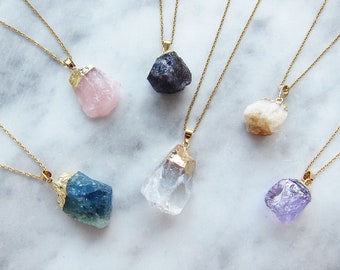 Amethyst necklace Birthstone necklace Boho necklace Rose quartz necklace Raw crystal necklace Gemstone necklace