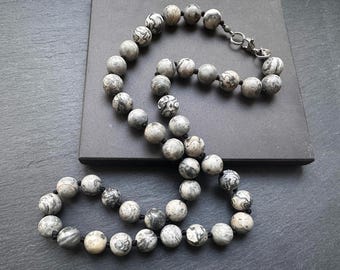 Jasper necklace Picasso stone Mens necklace Necklace for men jewellery Gemstone necklace Men bead necklace