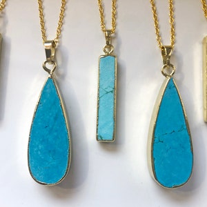 Turquoise necklace Turquoise pendant December birthstone Turquoise 18k gold chain necklace