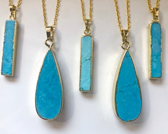 Turquoise necklace Turquoise pendant December birthstone Turquoise 18k gold chain necklace