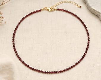 Skinny Garnet Necklace Gold, Minimalist Everyday Jewelry, Delicate Stone Necklace 2mm, Real gemstone Jewelry