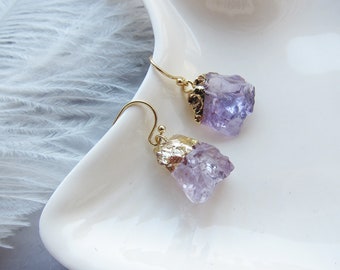 Raw amethyst earrings Rough Amethyst earrings Boho earrings Stone earring