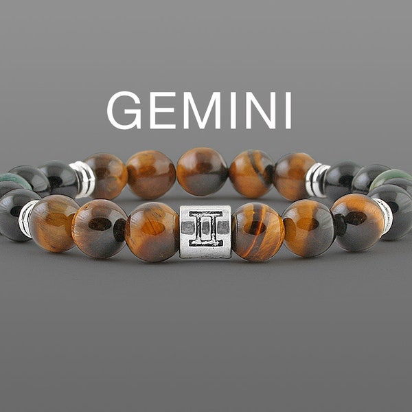 Gemini bracelet for Men bracelet June birthstone bracelet Men gemini zodiac bracelet Gemini men bracelet Gemini tiger eye bracelet Astrology