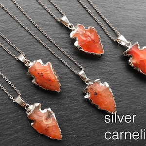 Silver Carnelian necklace Arrowhead necklace Arrowhead pendant September birthstone necklace Virgo birthstone Raw carnelian necklace