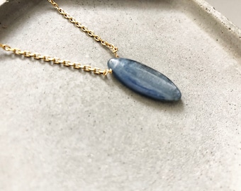 Blue kyanite crystal necklace Authentic kyanite stone crystal necklace Kyanite pendant Gold