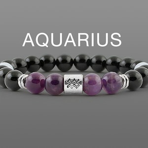 Bransoletka Wodnik Bransoletka z ametystem Kamień urodzinowy z lutego Bransoletka ze znakiem zodiaku Wodnik Prezent dla niego ze znakiem zodiaku Niebiańskie niebo