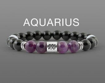 Aquarius bracelet Amethyst bracelet February birthstone Aquarius zodiac sign bracelet Aquarius gift for him Celestial skies zodiac bracelet